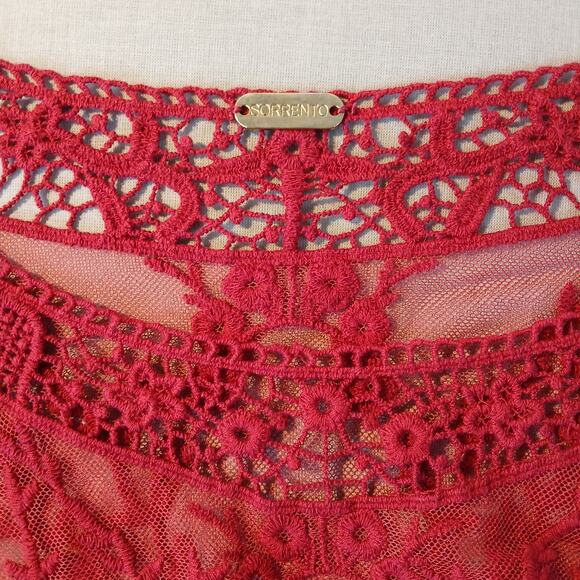 Sorrento Red Sheer Lace Top L blouse tunic swim cover boho lightweight summer - Picture 9 of 15